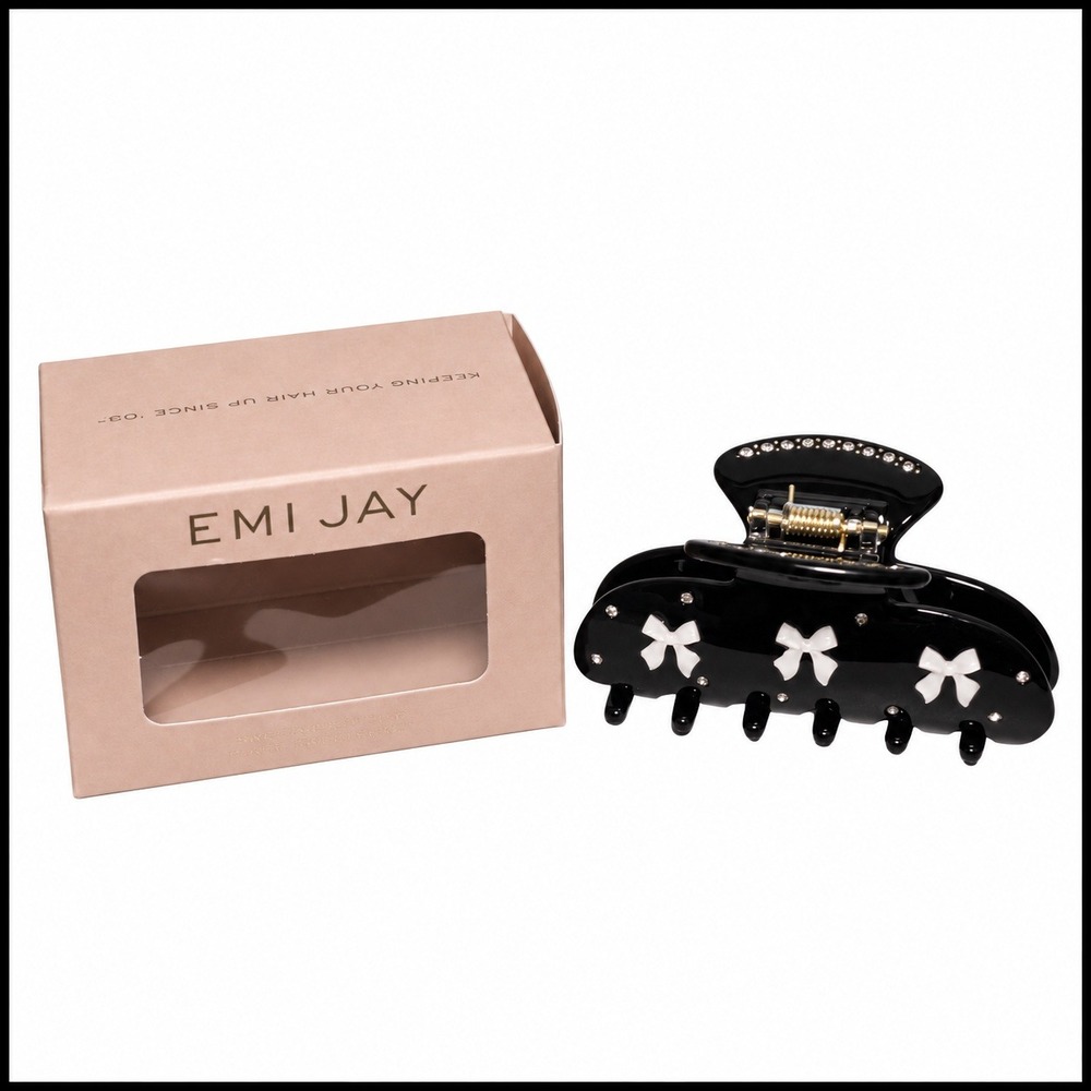 Emi Jay Sweetheart Clip Black White Bow Rhinestone Acetate Hair Claw Accessory